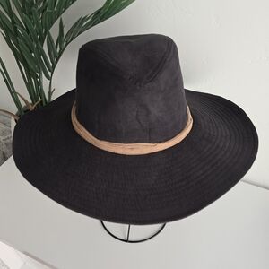Vintage Nasty Gal Floppy Wide Brim Cowboy Hat Black Faux Suede Festival 70s